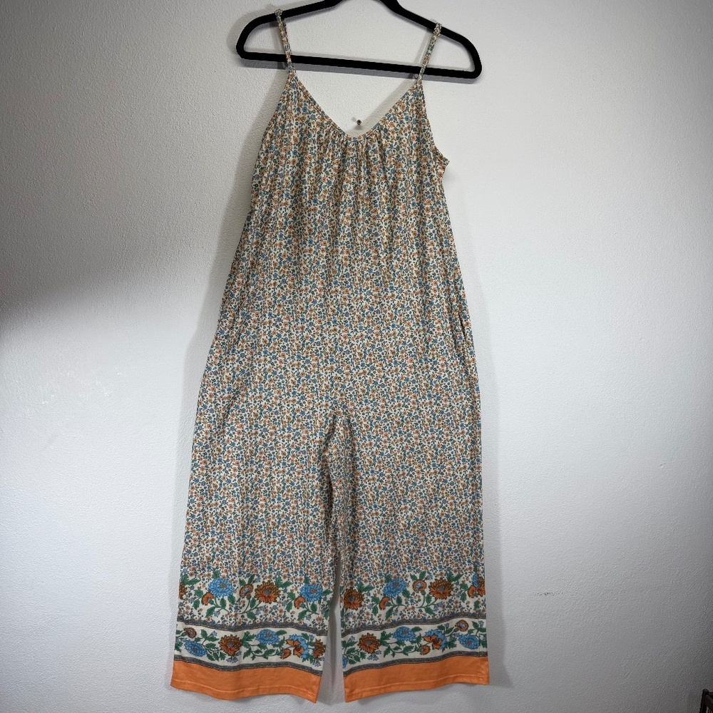 Anrabess Dainty Floral Print Jumpsuit Cottagecore Hippie Bohemian Multicolored S